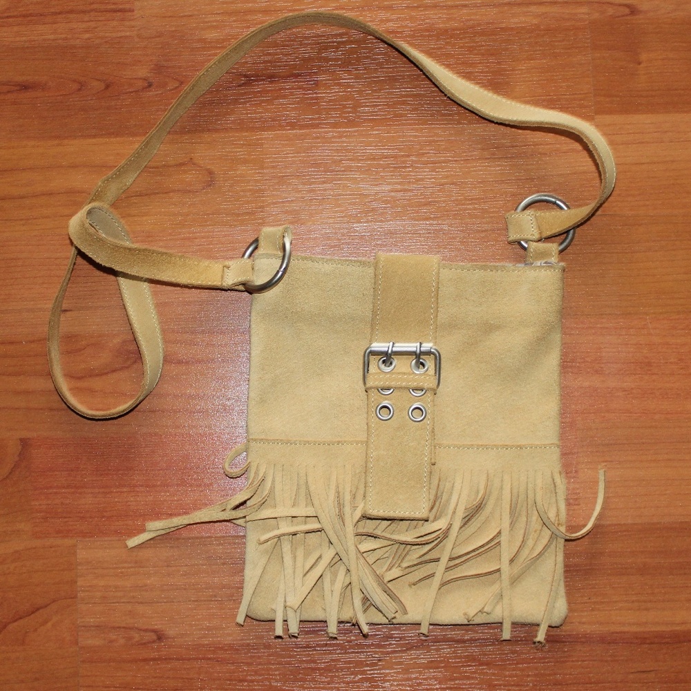 Crossbody Vintage Suede Shoulder Bag W/Fringe EUC
